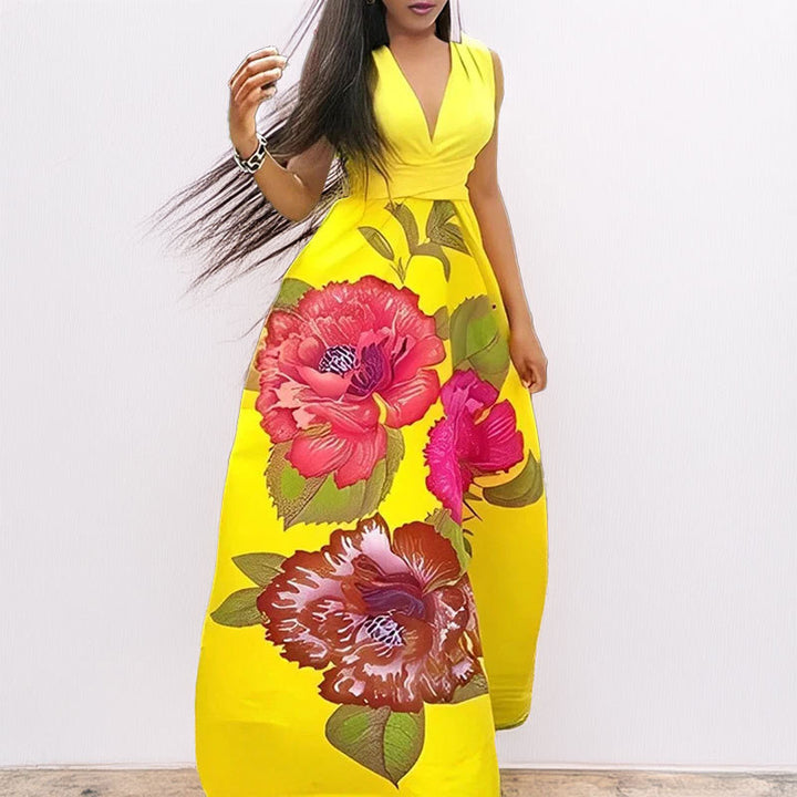 Damen Maxikleid mit elegantem V-Ausschnitt und blühendem Design Drune