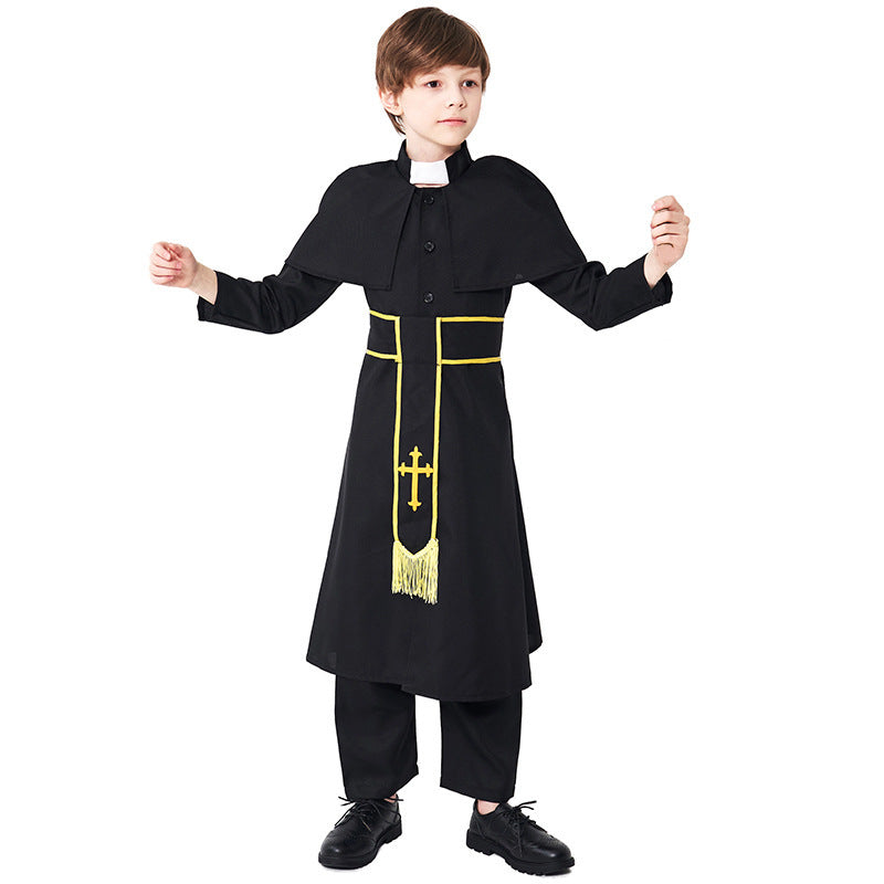 Männer Priester Kostüm mit Umhang und goldenen Accessoires Drune