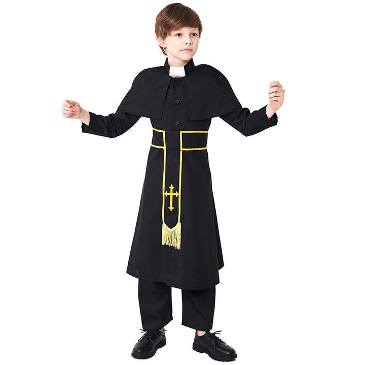 Männer Priester Kostüm mit Umhang und goldenen Accessoires Drune