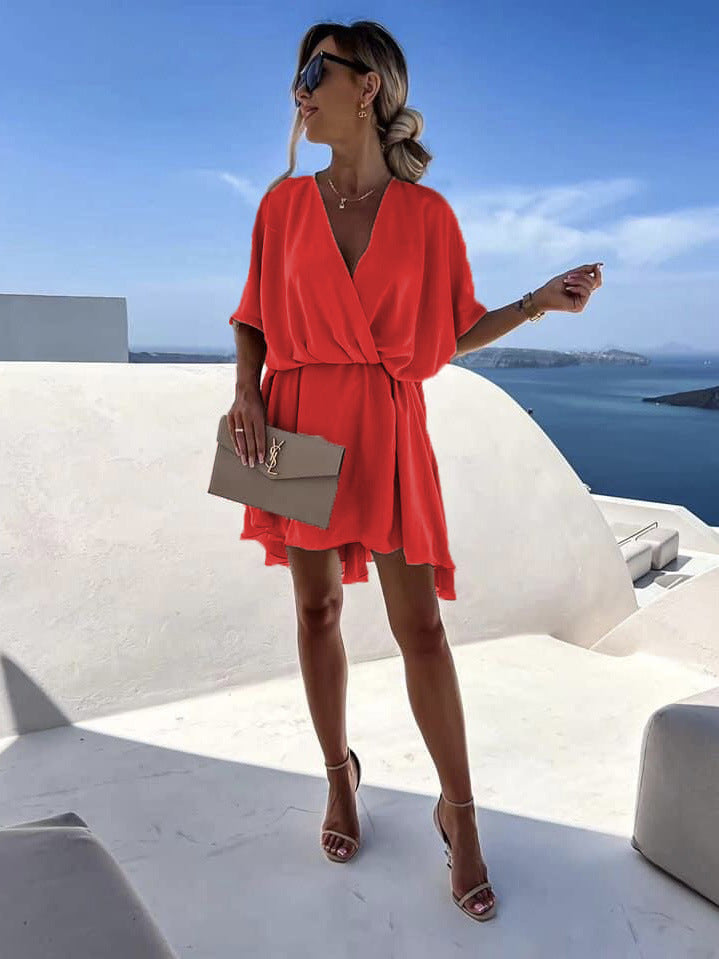 Damen Wickelkleid mit luftigen Ärmeln und elegantem Schnitt Drune