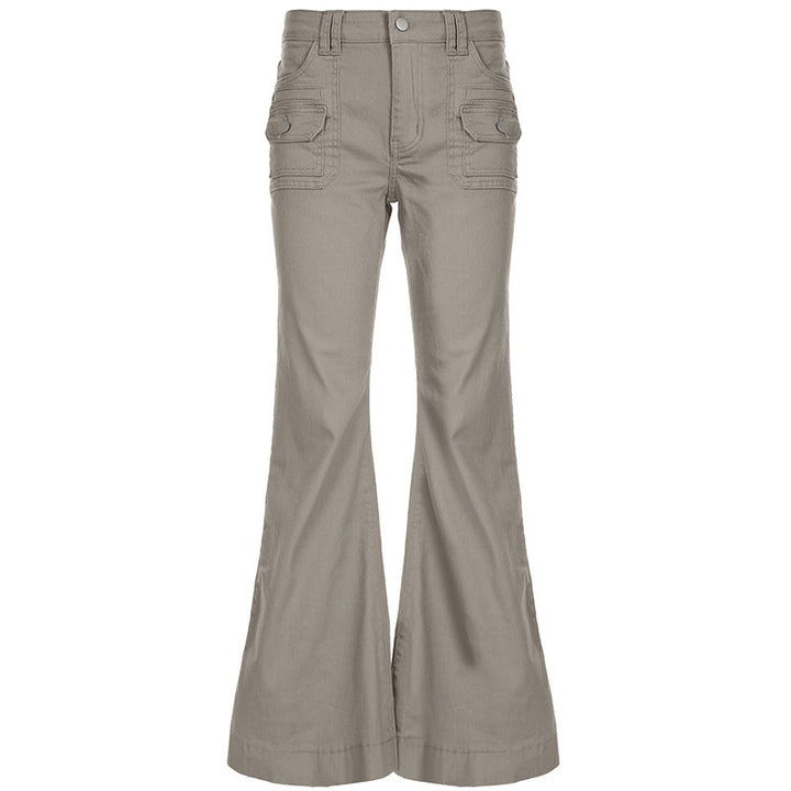 Damen High‑Waist Cargo‑Flaréhose mit weitem Schlag und aufgesetzten Taschen Drune