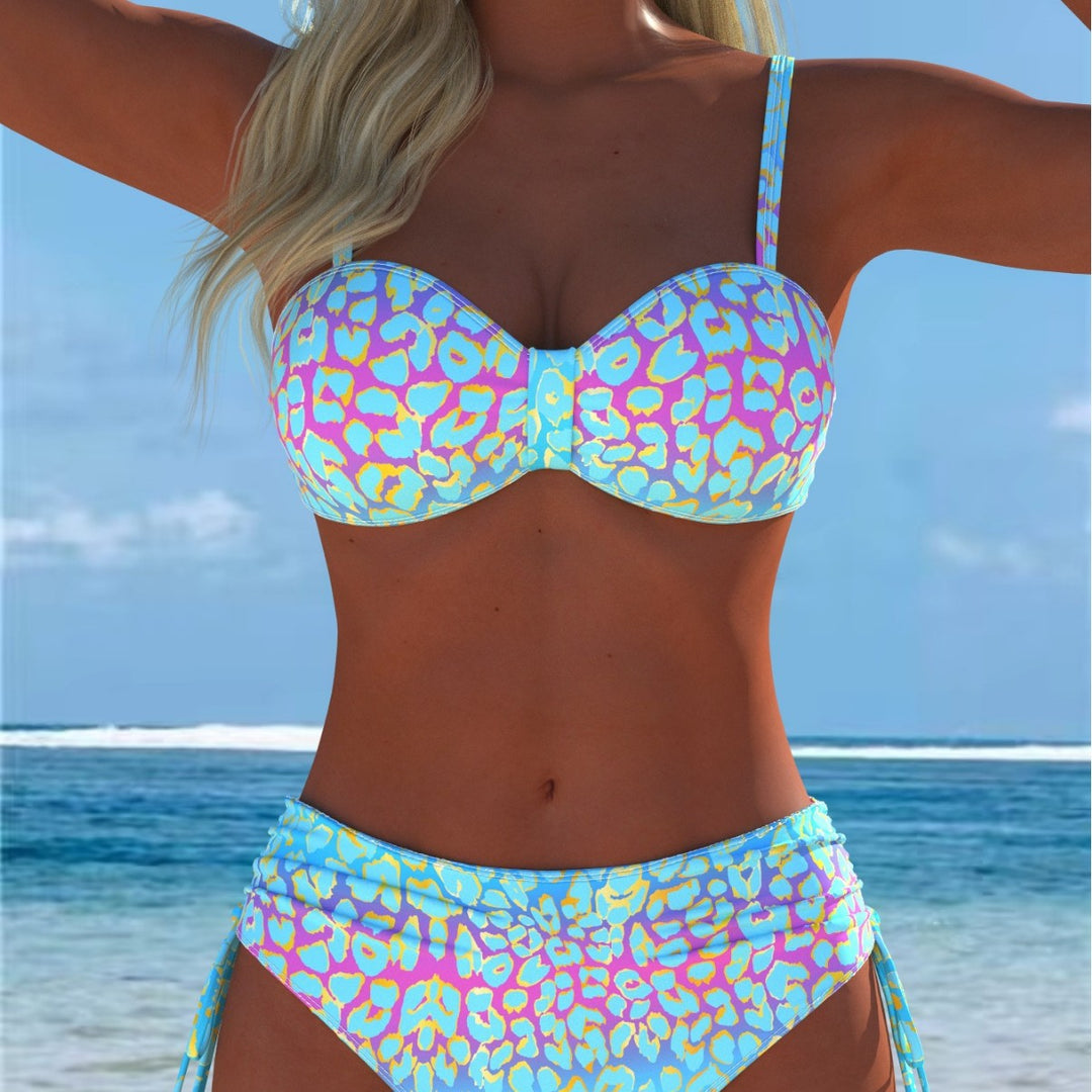 Damen Bikini-Set mit modischem geometrischem Muster und hohen Schnittformen Drune
