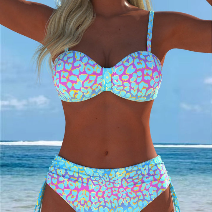 Damen Bikini-Set mit modischem geometrischem Muster und hohen Schnittformen Drune