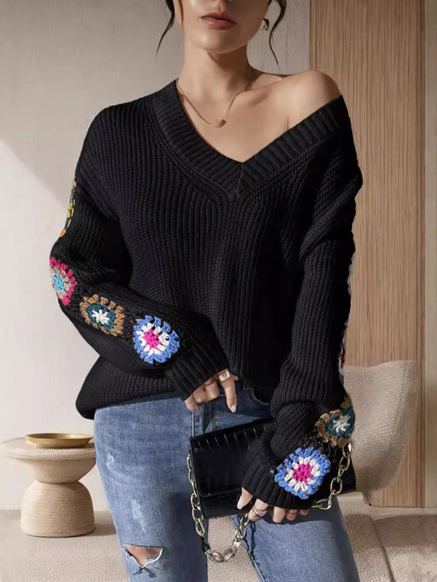 Damen Strickpullover mit verspielten Häkelakzenten und weitem Schnitt Drune