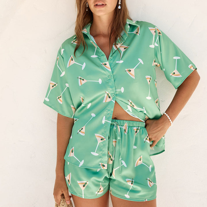 Damen Schlafanzug mit trendy Cocktail-Motiv Drune