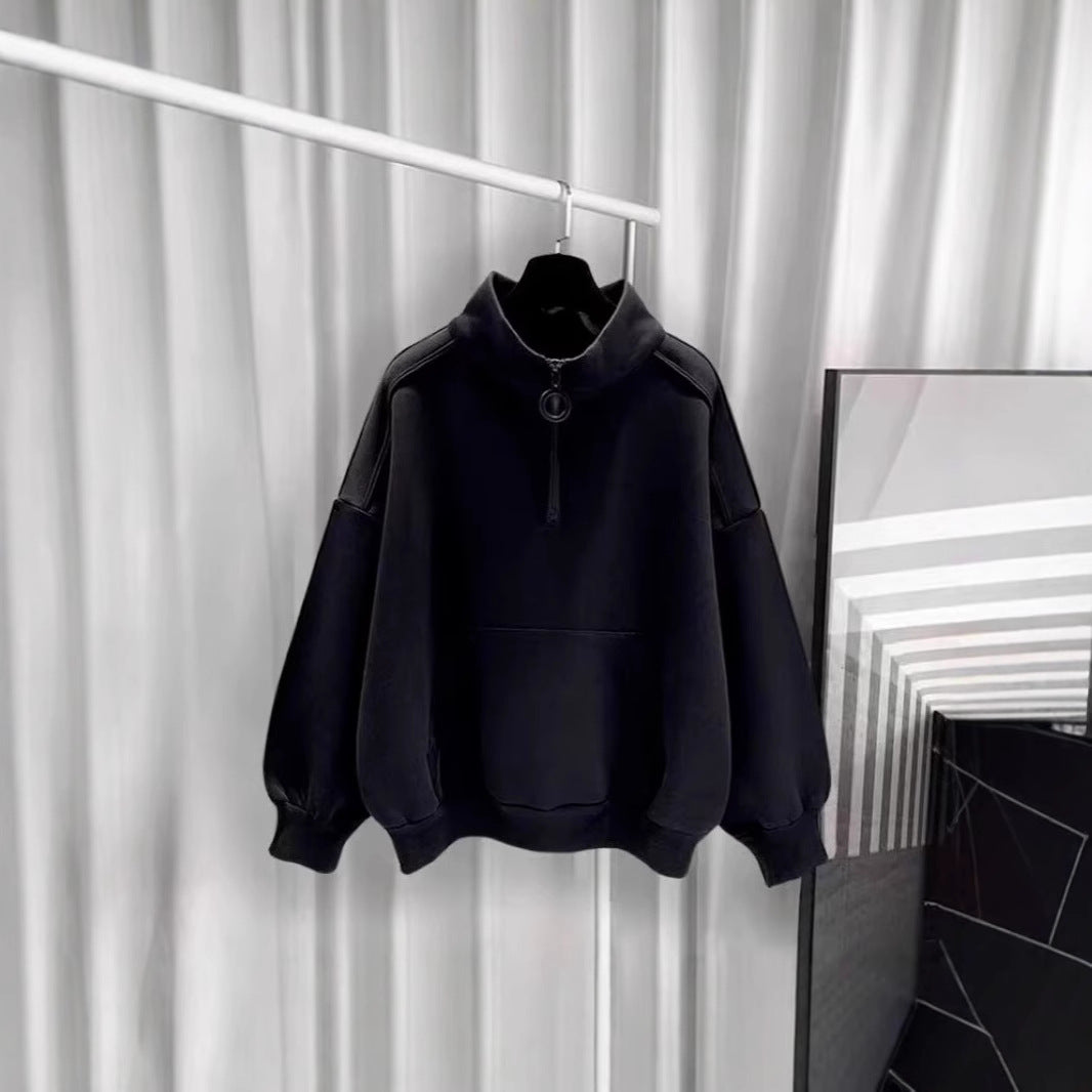 Damen Sportlicher Hochkragen Pullover mit Reißverschluss Drune