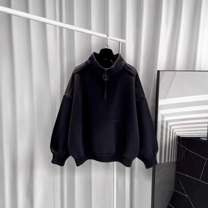 Damen Sportlicher Hochkragen Pullover mit Reißverschluss Drune