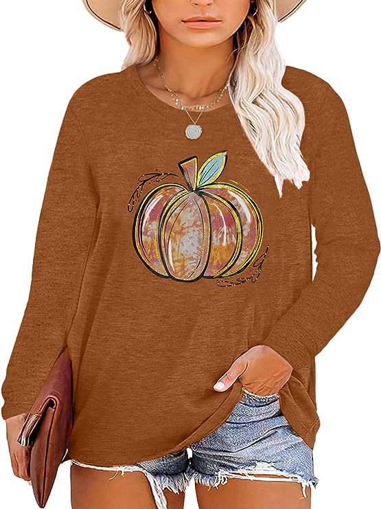 Damen Langarmshirt mit herbstlichem Kürbis-Motiv Drune