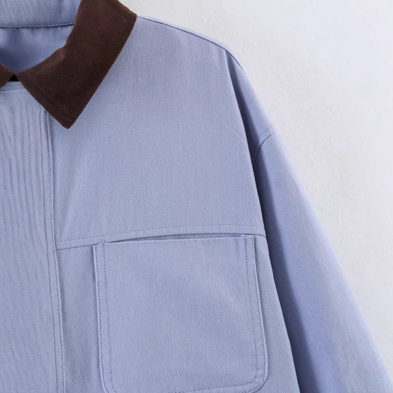 Damen Overshirt-Jacke mit Kontrastkragen und vier aufgesetzten Taschen Drune