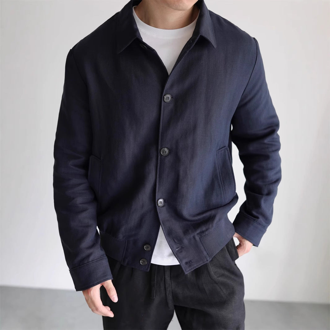 Herren Leichte Leinenjacke mit Hemdkragen und durchgehender Knopfleiste Drune