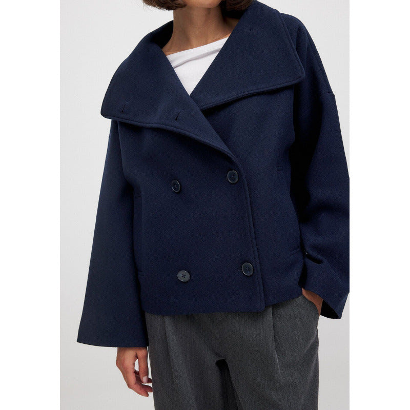 Damen Oversized Wolljacke mit hohem Kragen und doppelter Knopfleiste Drune