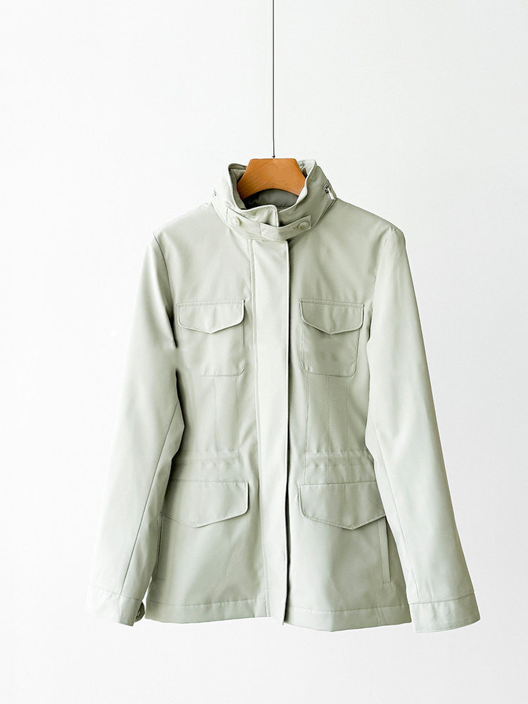 Damen moderne Utility-Jacke mit hohem Kragen Drune