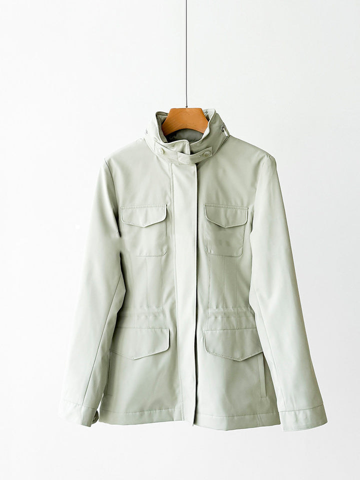 Damen moderne Utility-Jacke mit hohem Kragen Drune