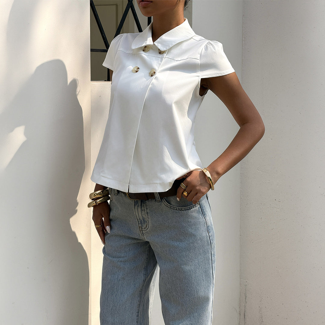 Damen elegante Bluse mit schicken Knopfdetails und Kragen Drune
