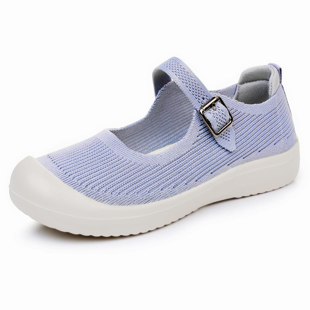 Damen nan gestrickter Mary-Jane Komfortschuh mit verstellbarem Riemen, atmungsaktivem Strickobermaterial und stoßdämpfender Leichtlaufsohle Drune