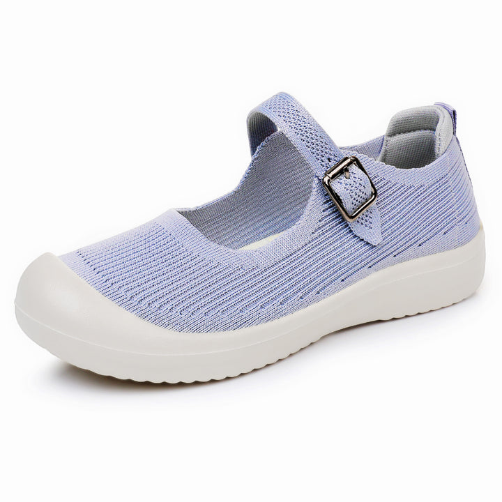 Damen nan gestrickter Mary-Jane Komfortschuh mit verstellbarem Riemen, atmungsaktivem Strickobermaterial und stoßdämpfender Leichtlaufsohle Drune