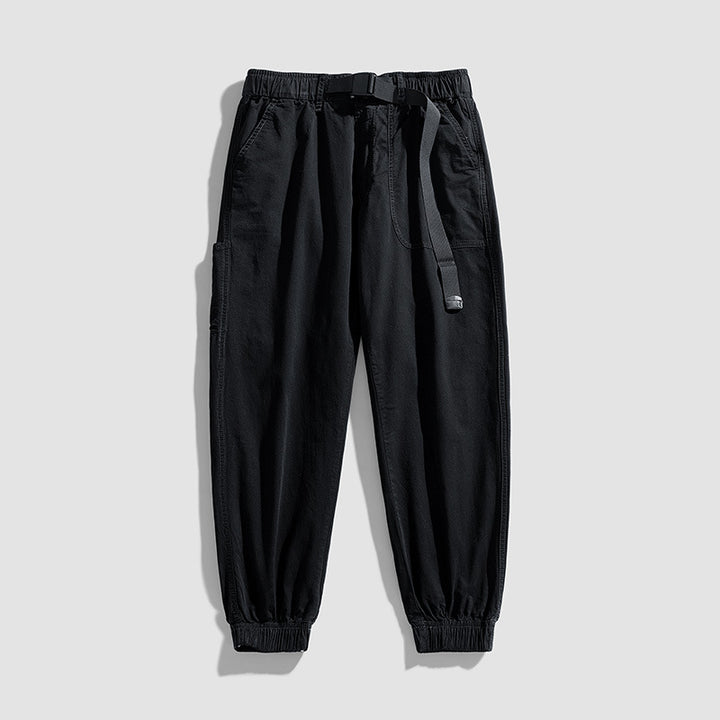 Herren Casual-Joggerhose aus Baumwoll‑Twill mit elastischem Bund, integriertem Webgürtel und geripptem Knöchelabschluss Drune