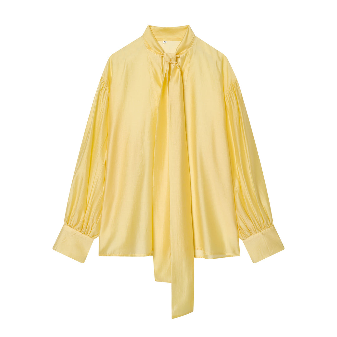 Damen Bluse mit Schleifenkragen und voluminösen Ballonärmeln Drune