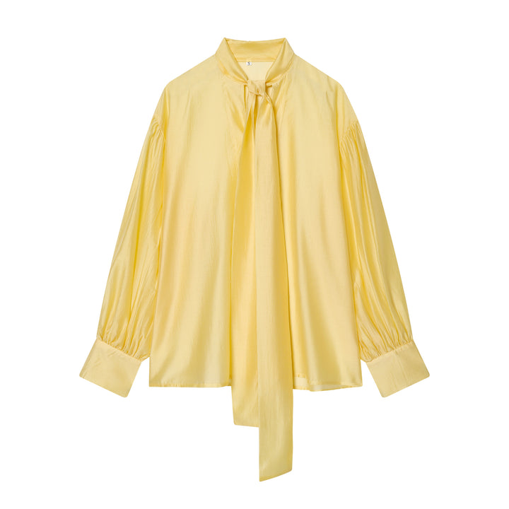 Damen Bluse mit Schleifenkragen und voluminösen Ballonärmeln Drune