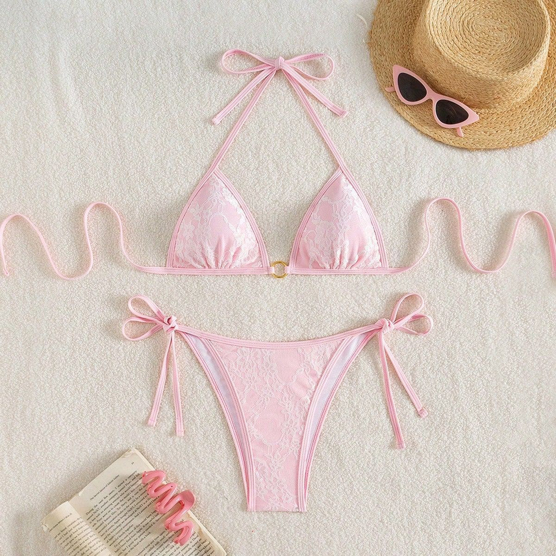 Damen Spitze Triangel-Bikini mit raffinierten Bindebändern Drune
