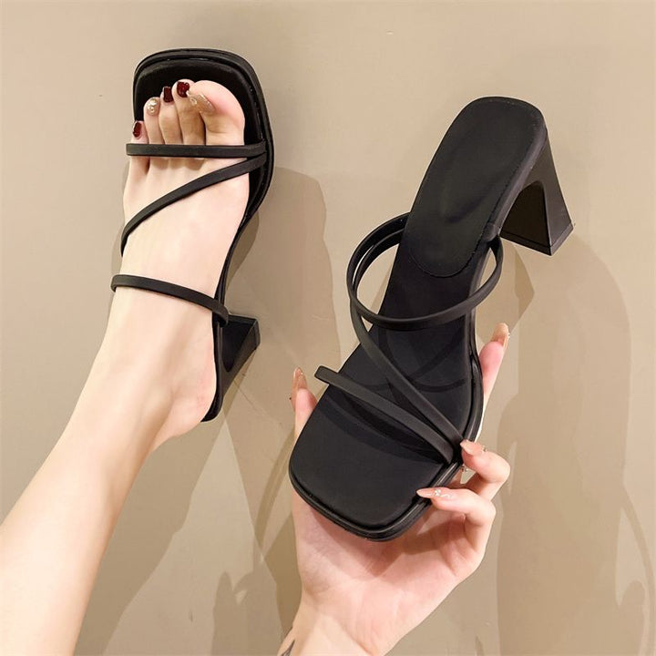 Damen elegante Sandaletten mit schickem Blockabsatz und feinen Riemchen Drune