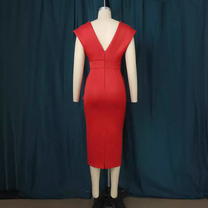 Damen Midi-Dress mit elegantem Drapierungsdesign Drune