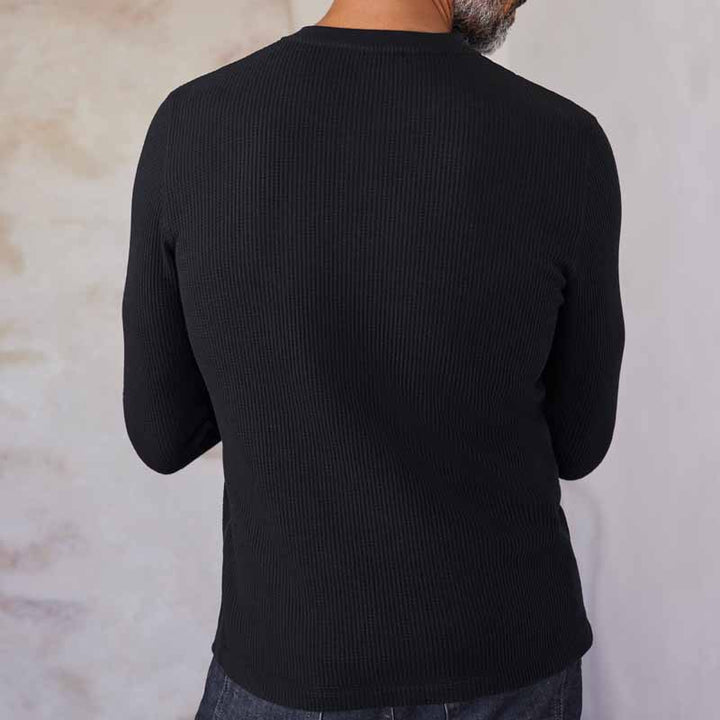 Herren Langärmeliges Waffelstrick-Henleyshirt aus Thermo-Baumwollmix Drune