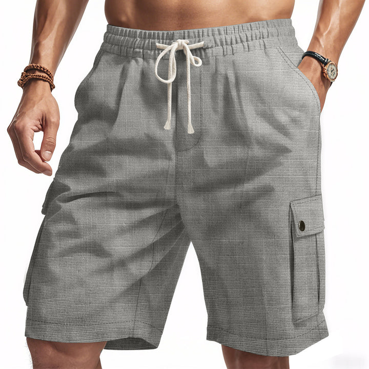 Herren nan utilitarische Cargo-Shorts mit Elastikbund, Tunnelzug und aufgesetzten Klappentaschen Drune