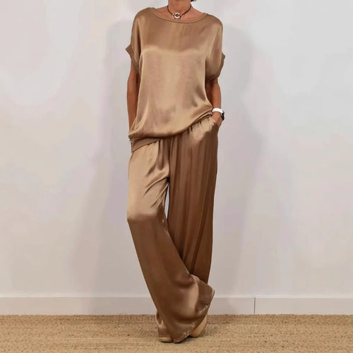 Damen elegantes Lounge-Set mit fließendem Schnitt und elastischem Bund Drune