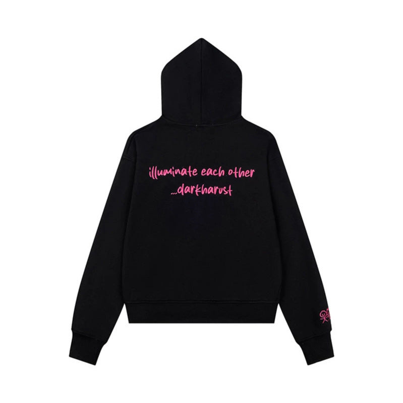 Damen Kapuzen-Sweatjacke mit übergroßem Reißverschluss und minimalistischer Stickerei Drune