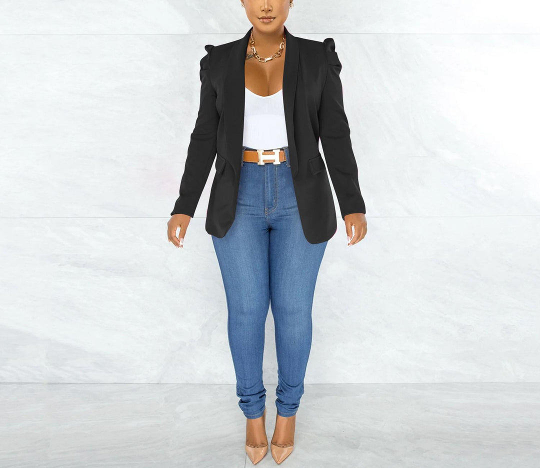 Damen Eleganter Blazer mit Schulterpolstern Drune