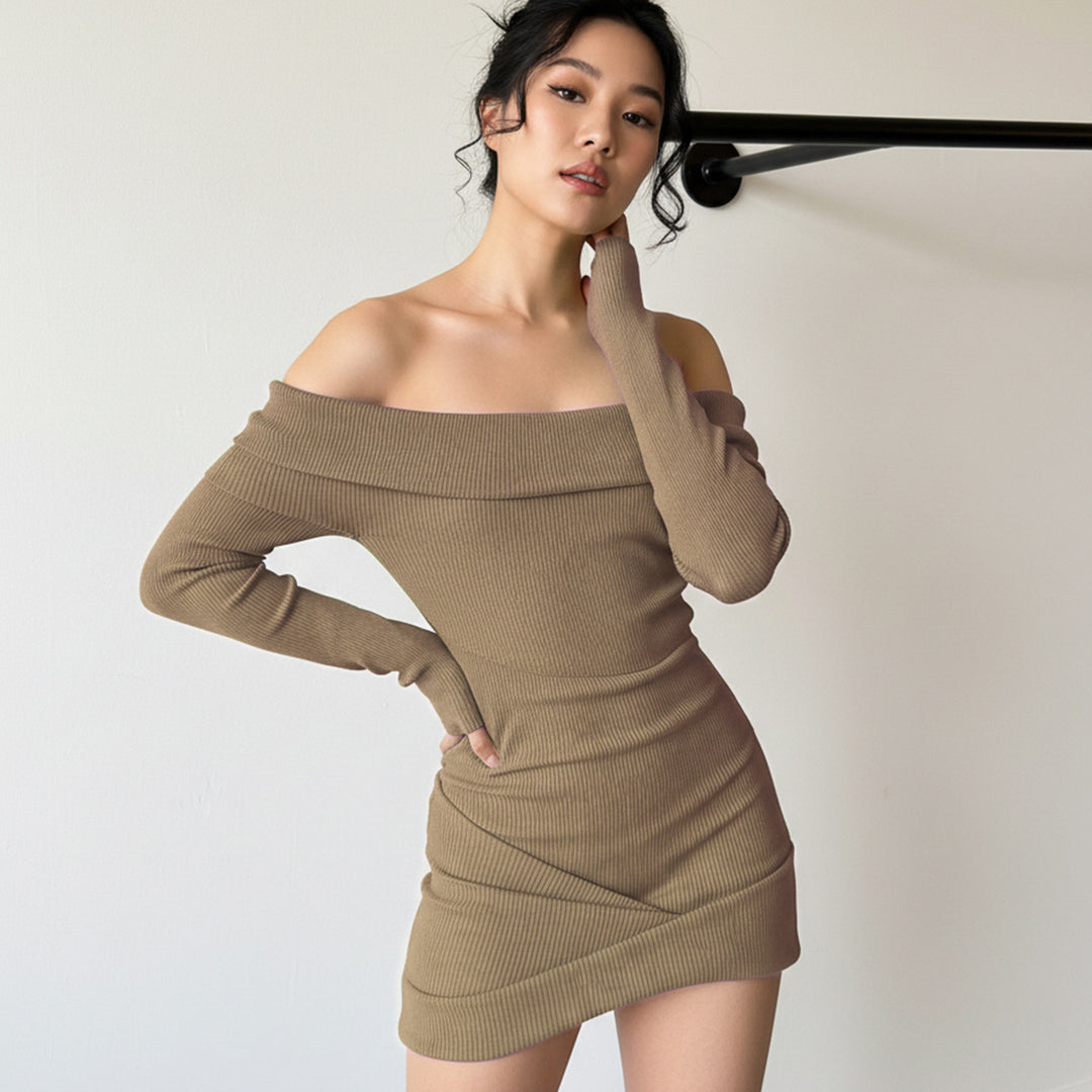 Damen Wickelkleid mit schulterfreiem Design und engem Schnitt Drune