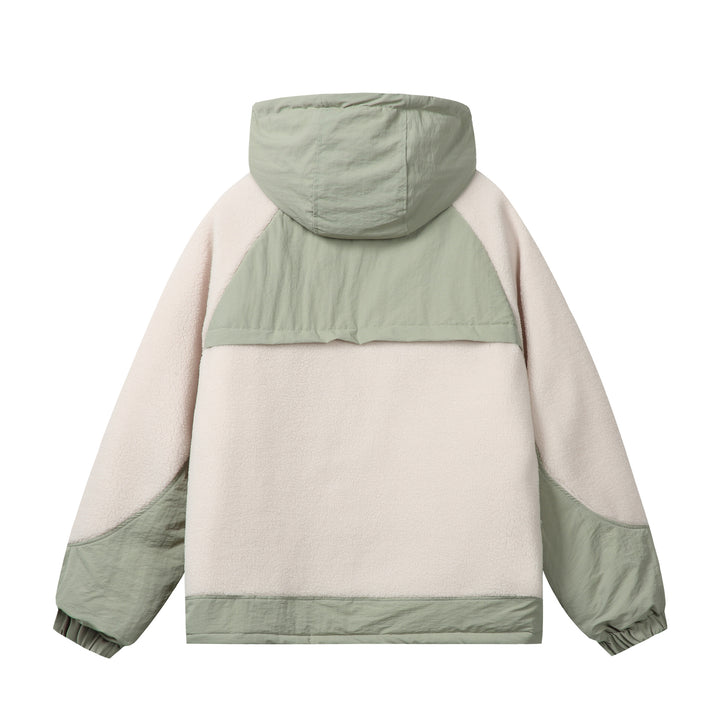 Unisex Boxy-Fleecejacke mit Kapuze und kontrastierenden Nylon-Einsätzen Drune