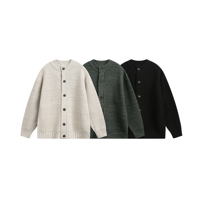 Unisex Grobstrick-Cardigan mit Perlmuster und durchgehender Knopfleiste Drune