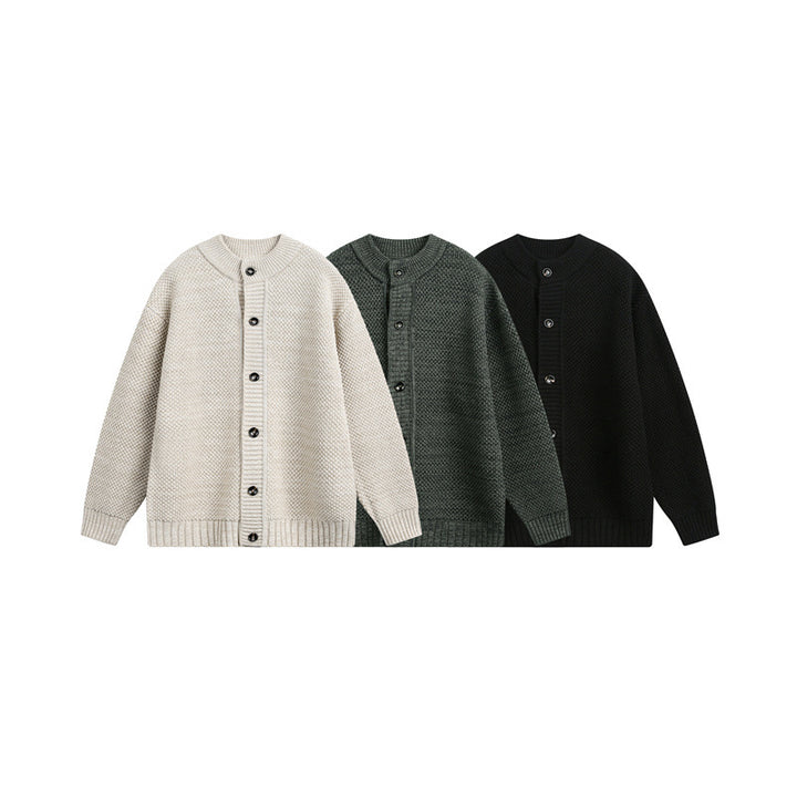 Unisex Grobstrick-Cardigan mit Perlmuster und durchgehender Knopfleiste Drune