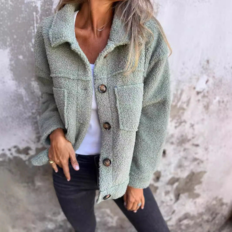 Damen kuschelige Teddyjacke mit praktischen Taschen Drune