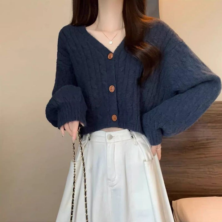 Damen Grobstrick-Cardigan mit Knopfdetails und tiefem V-Ausschnitt Drune
