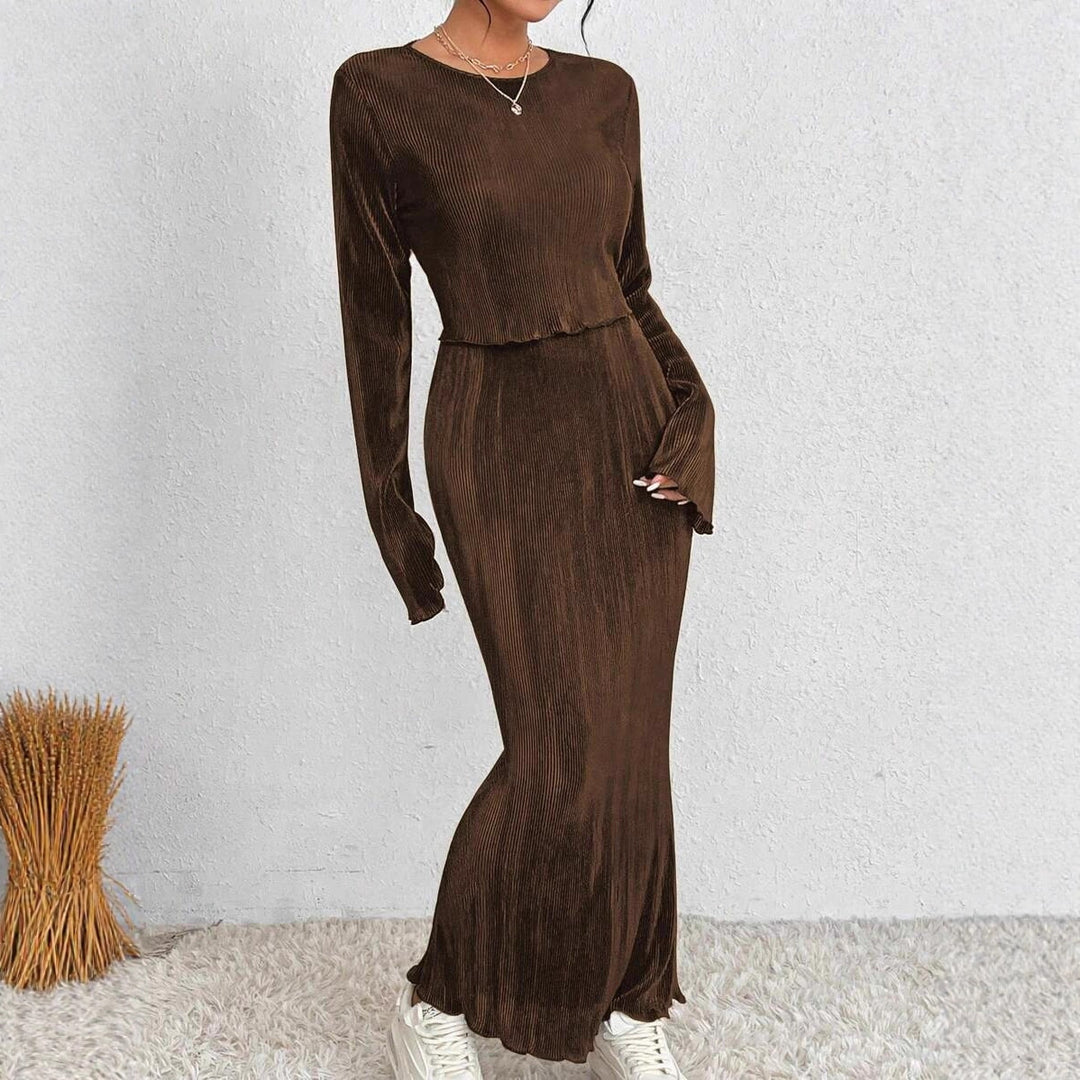 Damen Elegantes und figurbetontes Maxikleid mit langen Ärmeln Drune