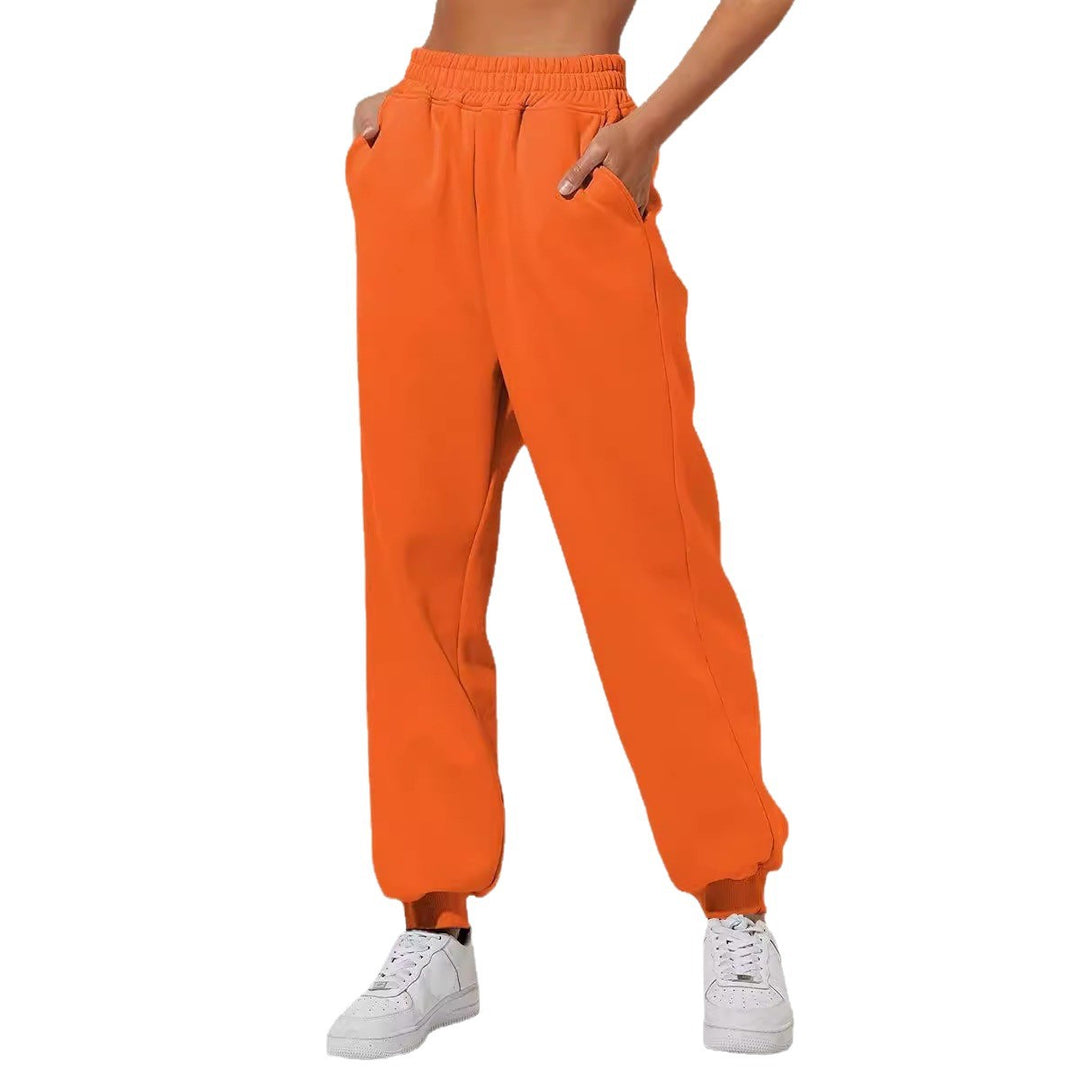 Damen nan lockere High‑Waist Jogginghose mit doppellagigem Komfortbund, seitlichen Eingrifftaschen und gerafften Knöchelbündchen Drune