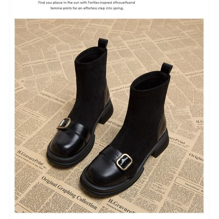 Damen Elegante Chelsea-Stiefeletten mit Blockabsatz und Schnallen-Detail Drune