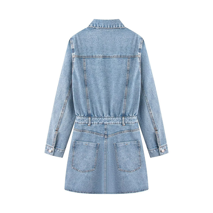 Damen Jeanskleid mit Taillengürtel, Hemdkragen und aufgesetzten Brusttaschen Drune