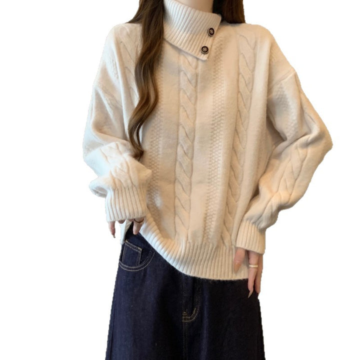 Damen Strickpullover mit Stehkragen und Zopfmuster Drune