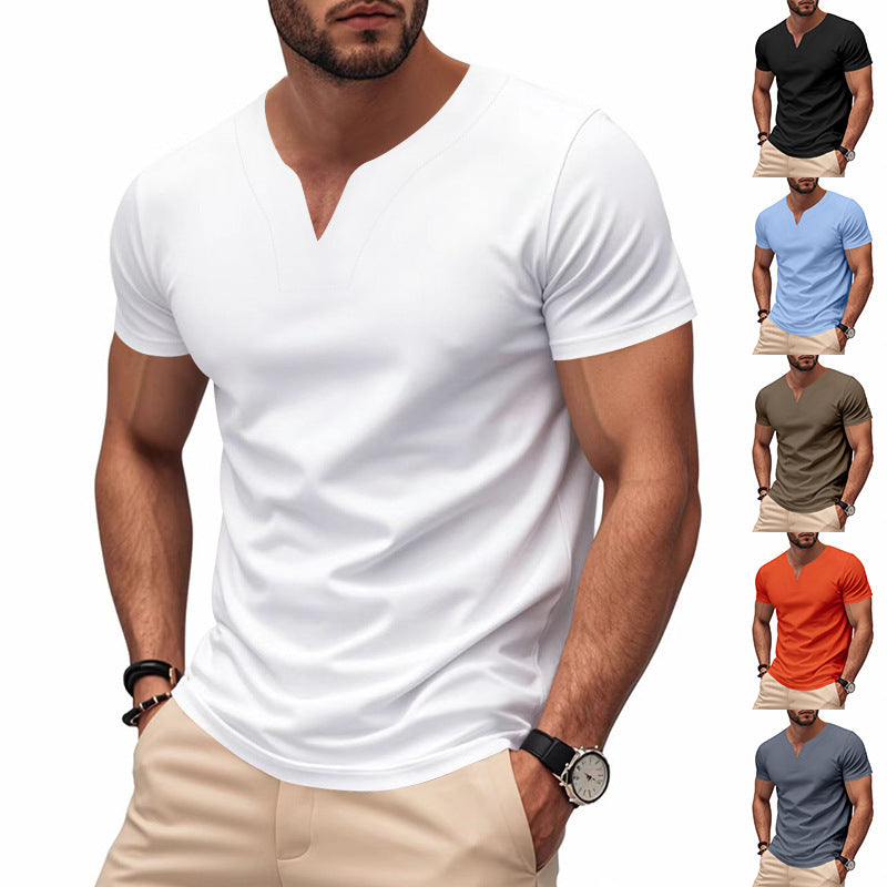Herren nan schlank geschnittenes Kurzarmshirt mit eingelassener V-Einkerbung und dekorativer Ziernaht Drune
