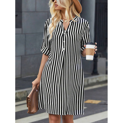 Damen gestreiftes Button-Down Hemdkleid Drune