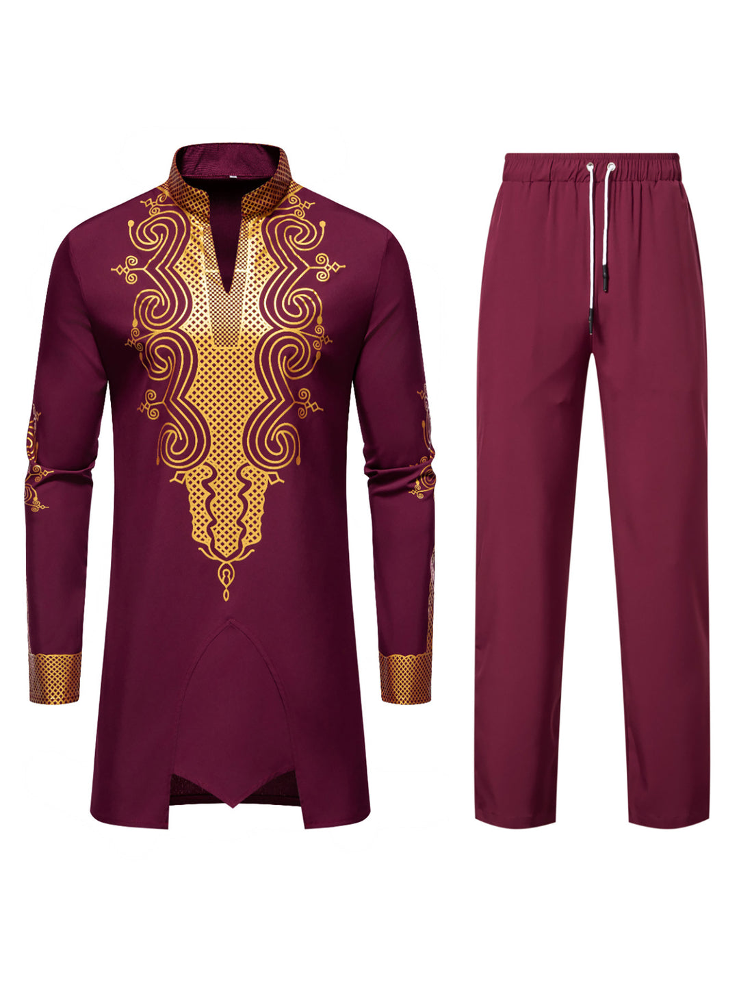 Herren Traditionelles besticktes Tunika‑Set mit Mandarinkragen und elastischer Hose Drune