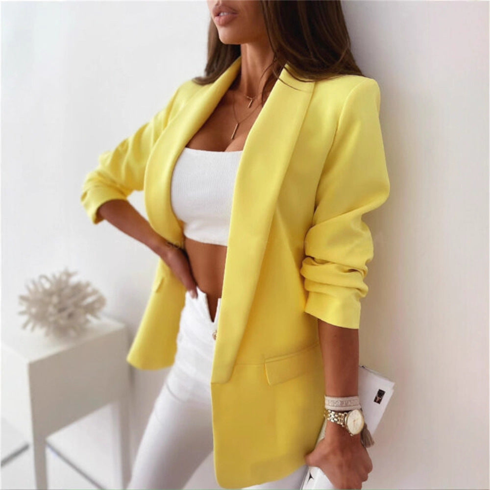 Damen Kariierter Longblazer mit legerer Passform, aufgesetzten Taschen und Dreiviertelärmeln Drune