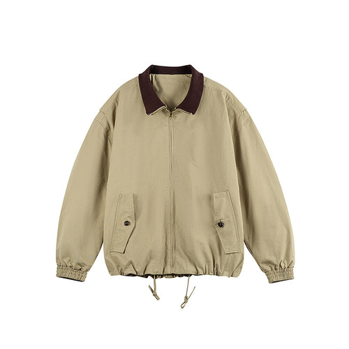 Herren Kastige Zip-Übergangsjacke aus robustem Canvas mit kontrastiertem Strickkragen, Tunnelzug und Pattentaschen Drune