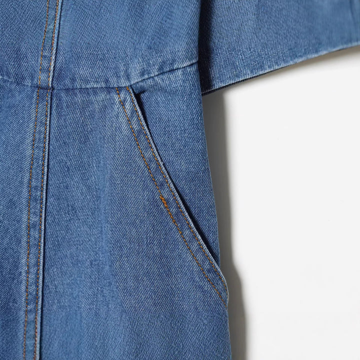 Damen Denim-Hemdblusenkleid mit Taillengürtel und ausgestellter A-Linie Drune