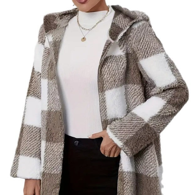 Damen Teddyjacke im modernen Karomuster Drune