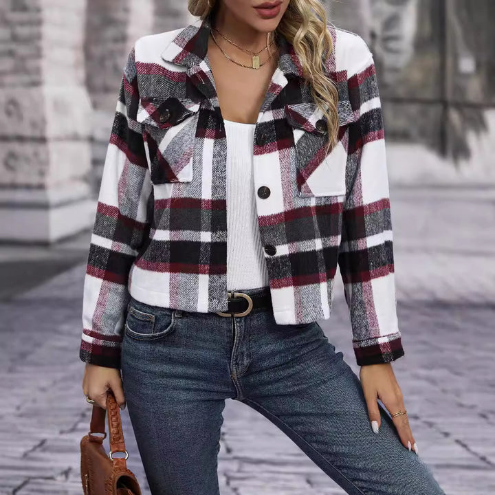 Damen Karierte Flanelljacke mit Taschen Drune